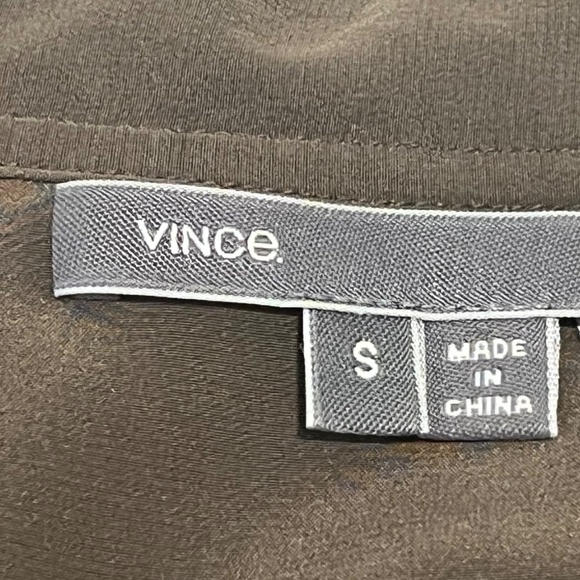 VINCE 100% Silk Tunic Top Women's SMALL Olive Green/Brown L/S Slipover $165 - Picture 6 of 7